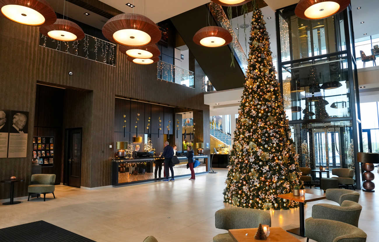 Gedecoreerde kerstboom hotel